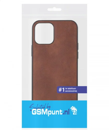 Apple iPhone 12 / 12 Pro Hoesje Kunstlederen Back Cover Bruin afbeelding 2