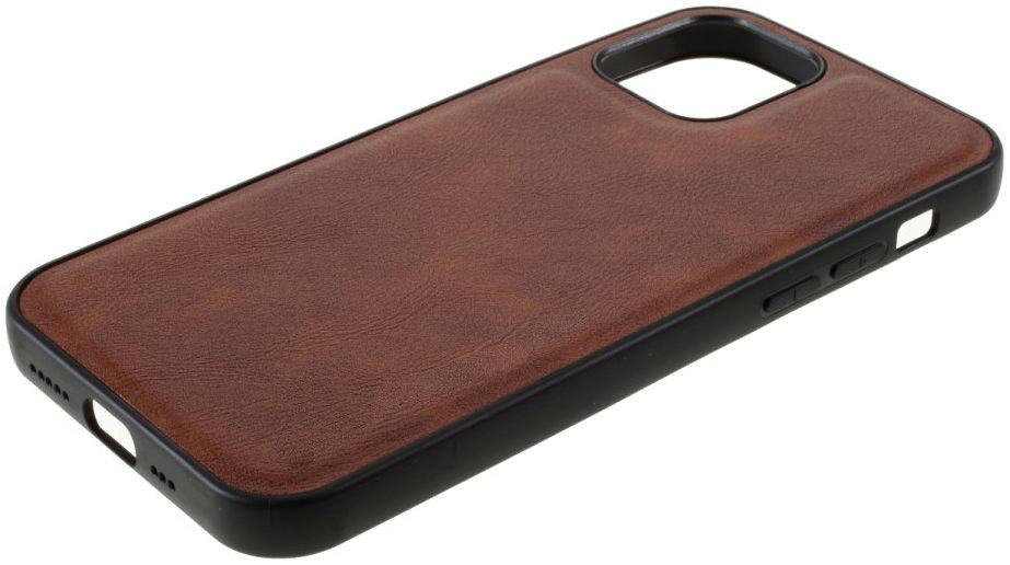 Apple iPhone 12 / 12 Pro Hoesje Kunstlederen Back Cover Bruin afbeelding 5
