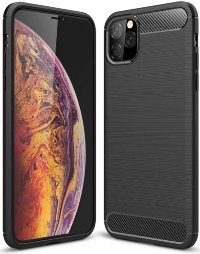Apple iPhone 12 Pro Max Hoesje Geborsteld TPU Flexibel Zwart afbeelding 1