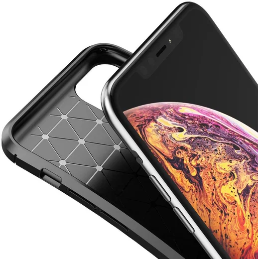 Apple iPhone 12 Mini Hoesje Siliconen Carbon Back Cover Zwart afbeelding 4