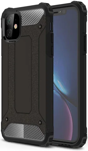Apple iPhone 12 Mini Hoesje Shock Proof Hybride Back Cover Zwart afbeelding 1