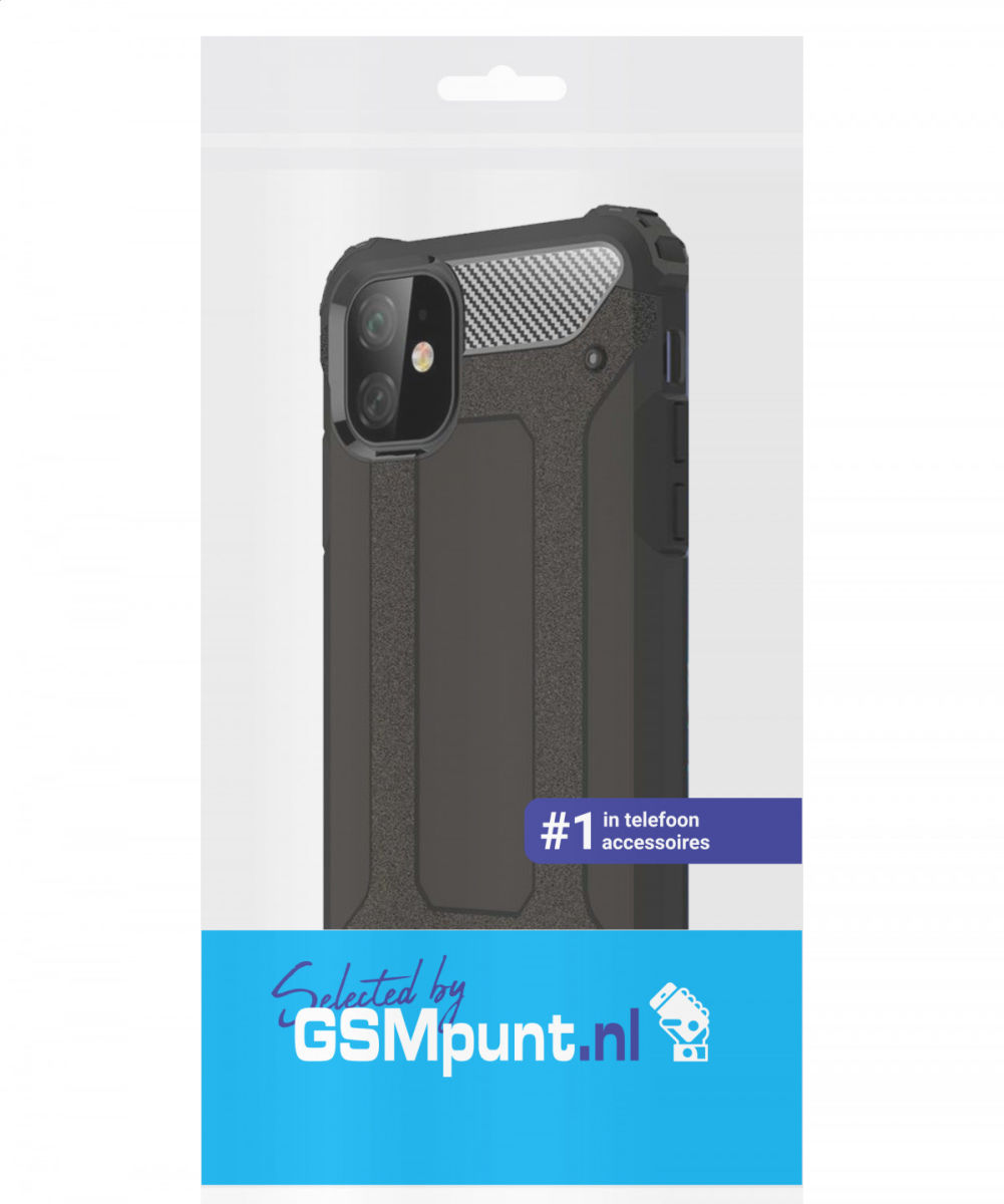 Apple iPhone 12 Mini Hoesje Shock Proof Hybride Back Cover Zwart afbeelding 2