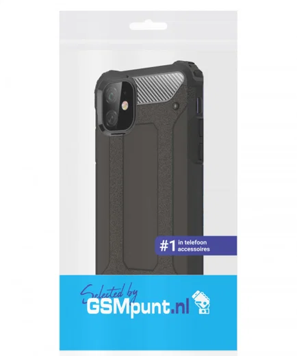 Apple iPhone 12 Mini Hoesje Shock Proof Hybride Back Cover Zwart afbeelding 2