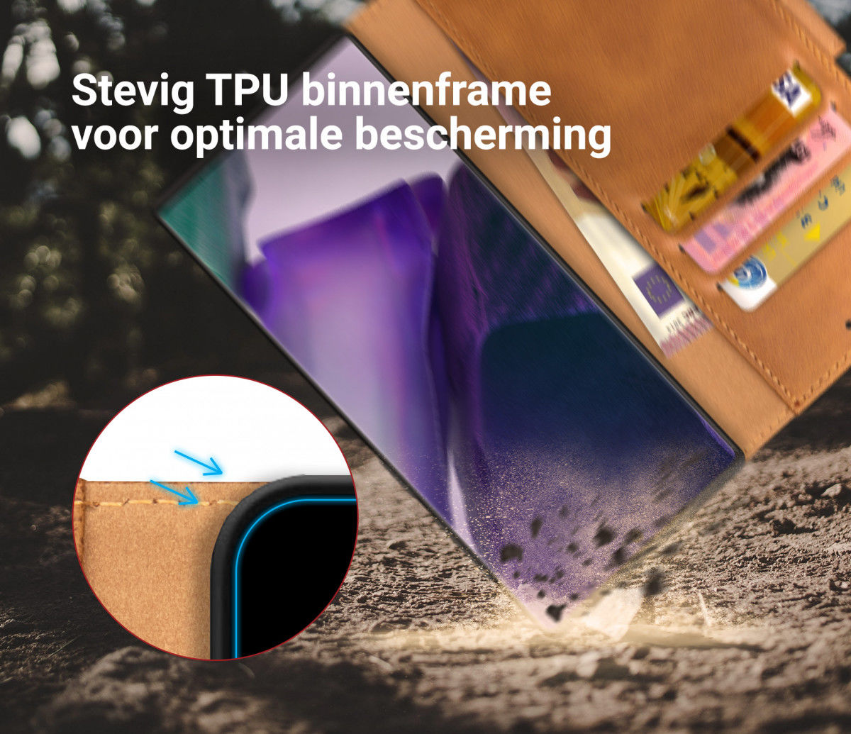 Rosso Element Galaxy Note 20 Ultra Hoesje Book Cover Wallet Lichtbruin afbeelding 6