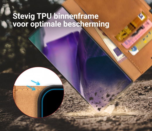 Rosso Element Galaxy Note 20 Ultra Hoesje Book Cover Wallet Lichtbruin afbeelding 6