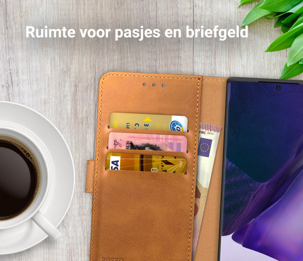 Rosso Element Galaxy Note 20 Ultra Hoesje Book Cover Wallet Lichtbruin afbeelding 9