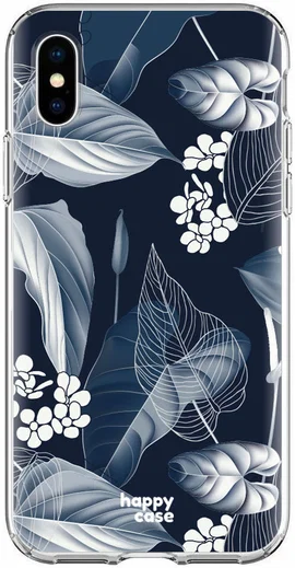 HappyCase Apple iPhone XS Flexibel TPU Hoesje Blue Leaves Print afbeelding 1