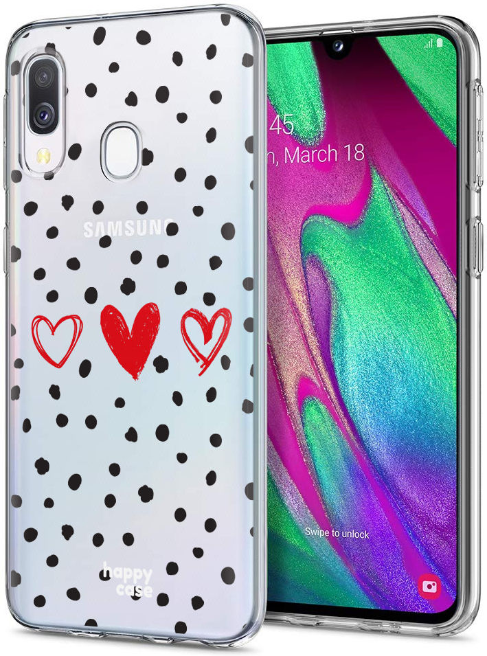 HappyCase Samsung Galaxy A40 Flexibel TPU Hoesje Stip Hartjes Print afbeelding 2
