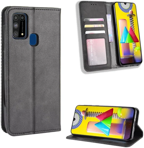 Samsung Galaxy M31 Retro Stijl Kunstleren Portemonnee Hoesje Zwart afbeelding 10
