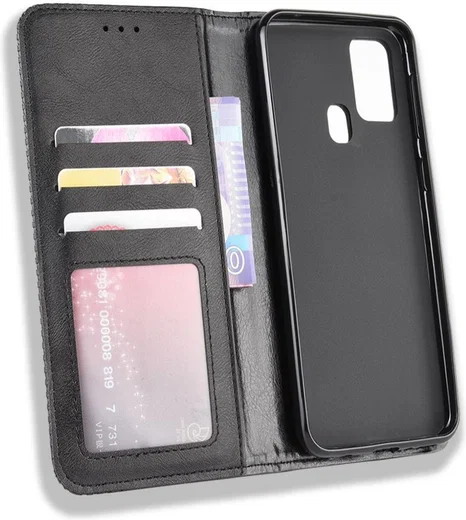 Samsung Galaxy M31 Retro Stijl Kunstleren Portemonnee Hoesje Zwart afbeelding 5