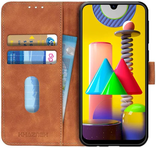 Samsung Galaxy M31 Hoesje Portemonnee Retro Splitleer Bruin afbeelding 1