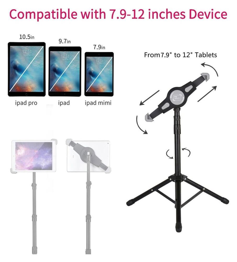 Tablet / iPad Statief met Tripod 7.9 - 12 Inch Met Opberg Tas afbeelding 4
