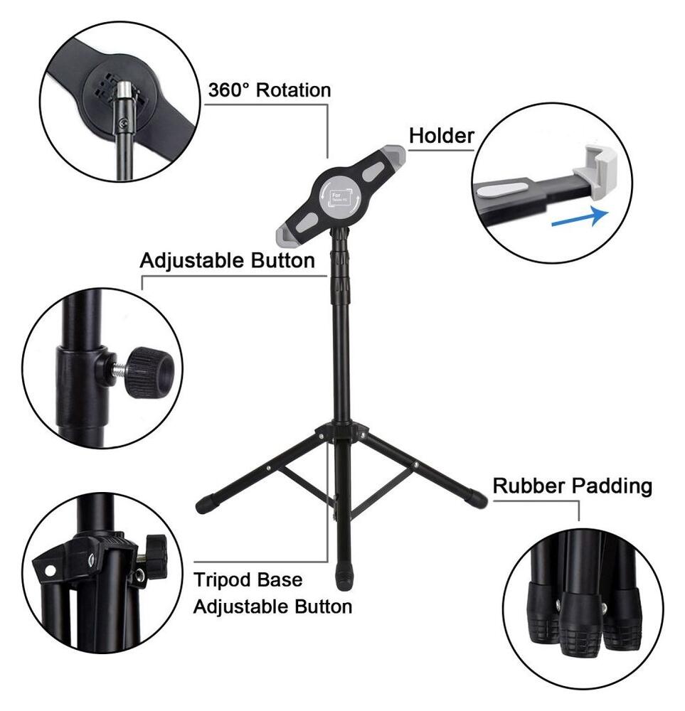 Tablet / iPad Statief met Tripod 7.9 - 12 Inch Met Opberg Tas afbeelding 7