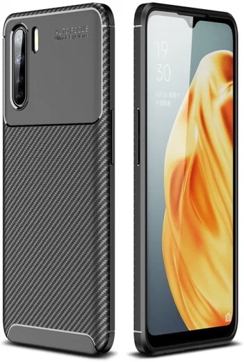 Oppo A91 Hoesje Geborsteld Carbon Zwart afbeelding 2