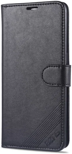 AZNS Oppo A91 Hoesje Wallet Book Case Kunst Leer Zwart afbeelding 3