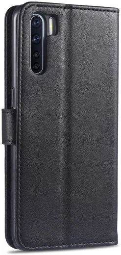 AZNS Oppo A91 Hoesje Wallet Book Case Kunst Leer Zwart afbeelding 4