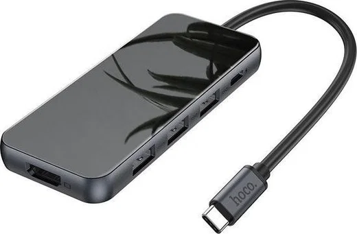 Hoco Easy Universele 5-in-1 USB-C Adapter / 3x USB / HDMI Zwart afbeelding 1