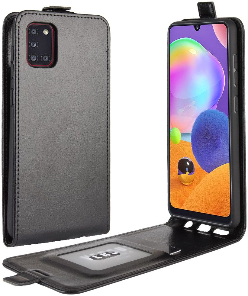 Samsung Galaxy A31 Hoesje Verticale Flip Portemonnee Book Case Zwart afbeelding 3