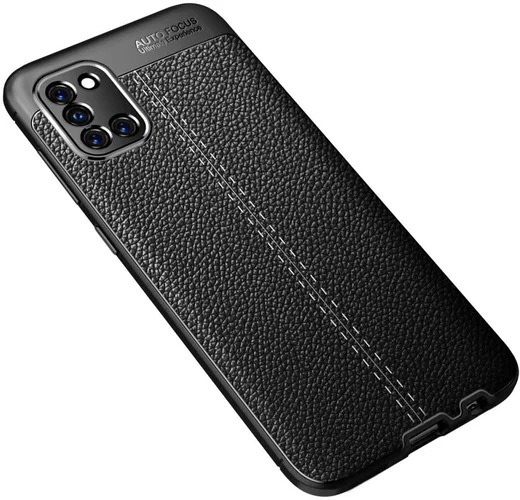 Samsung Galaxy A31 Litchi Hoesje TPU met Kunstlederen Textuur Zwart afbeelding 3