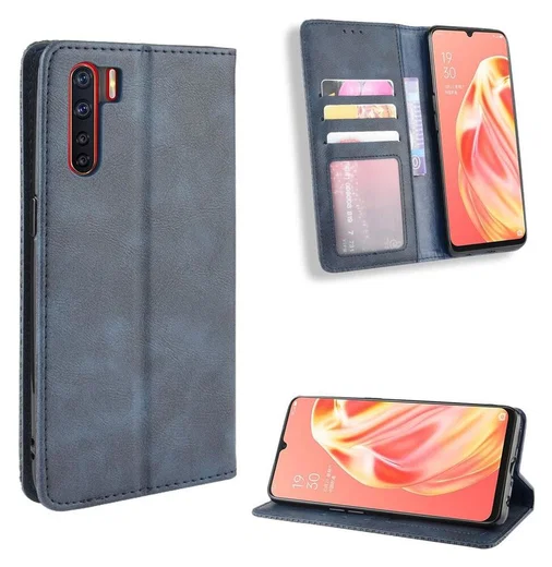 OPPO A91 Vintage Portemonnee Hoesje Blauw afbeelding 3