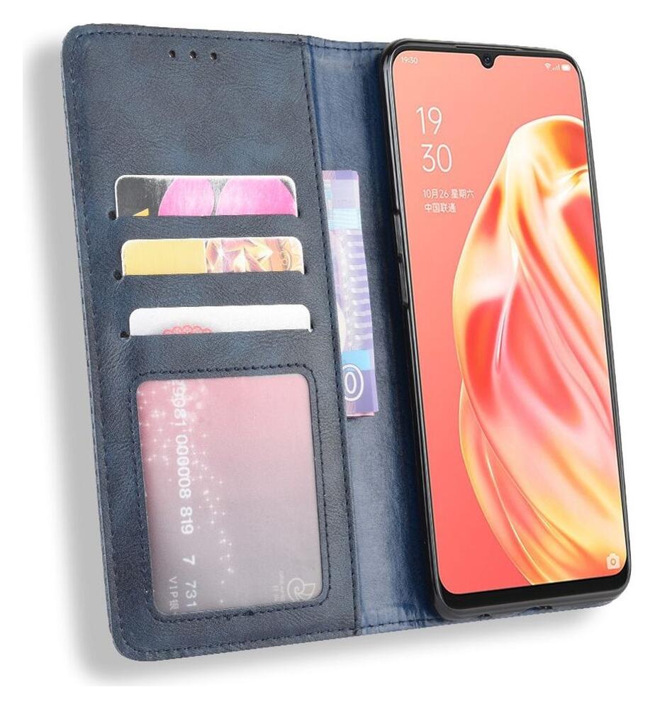 OPPO A91 Vintage Portemonnee Hoesje Blauw afbeelding 2