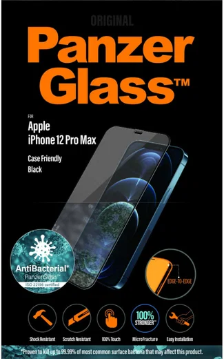 PanzerGlass iPhone 12 Pro Max Case Friendly Screenprotector Zwart afbeelding 1