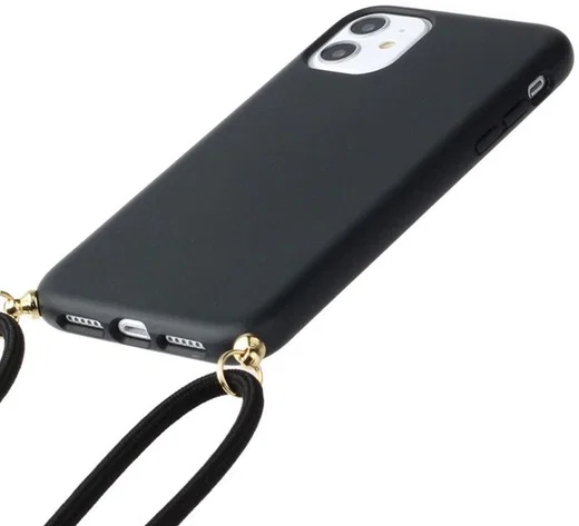 Apple iPhone 11 Hoesje Back Cover Flexibel TPU met Koord Zwart afbeelding 3