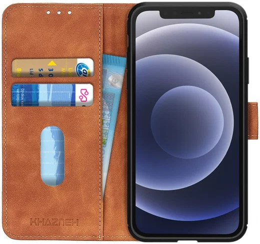 KHAZNEH Apple iPhone 12 / 12 Pro Hoesje Retro Wallet Book Case Bruin afbeelding 1