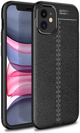 Apple iPhone 12 Mini Hoesje TPU met Kunstleren Coating Zwart afbeelding 1