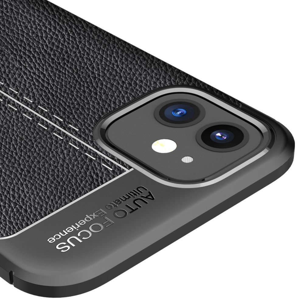 Apple iPhone 12 Mini Hoesje TPU met Kunstleren Coating Zwart afbeelding 3