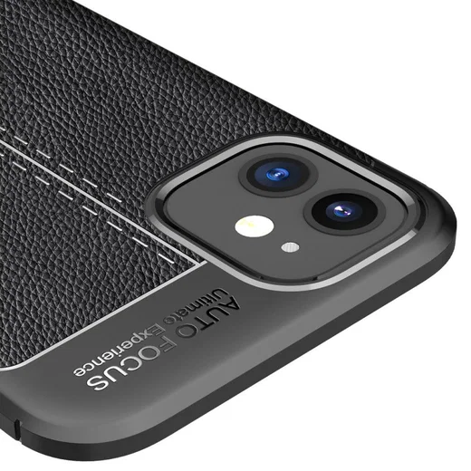 Apple iPhone 12 Mini Hoesje TPU met Kunstleren Coating Zwart afbeelding 3