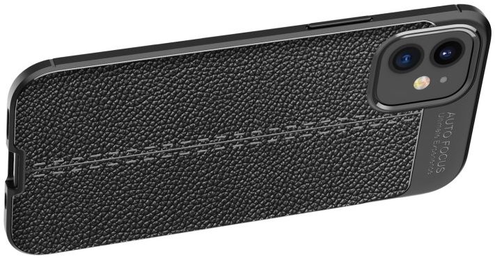 Apple iPhone 12 Mini Hoesje TPU met Kunstleren Coating Zwart afbeelding 8