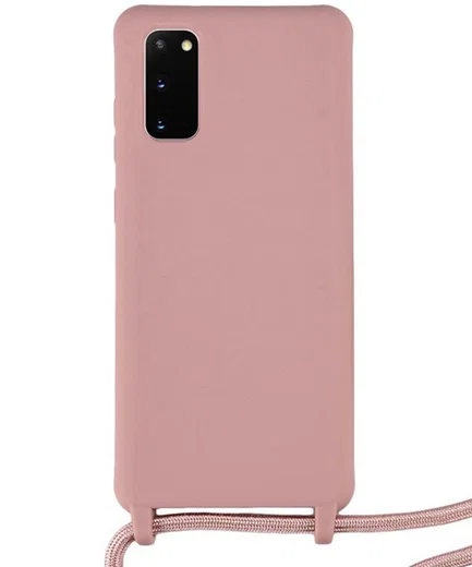 Samsung Galaxy S20 Hoesje Back Cover Flexibel TPU met Koord Roze afbeelding 2