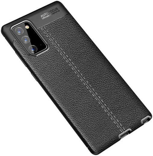 Samsung Galaxy Note 20 Litchi Hoesje TPU Met Leren Textuur Zwart afbeelding 10