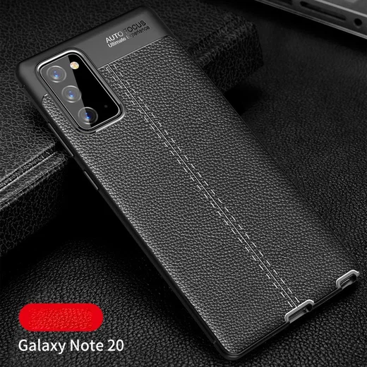 Samsung Galaxy Note 20 Litchi Hoesje TPU Met Leren Textuur Zwart afbeelding 2