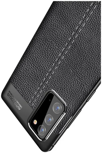 Samsung Galaxy Note 20 Litchi Hoesje TPU Met Leren Textuur Zwart afbeelding 4