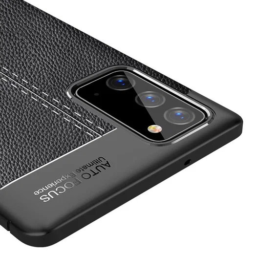 Samsung Galaxy Note 20 Litchi Hoesje TPU Met Leren Textuur Zwart afbeelding 5