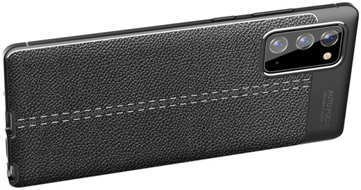 Samsung Galaxy Note 20 Litchi Hoesje TPU Met Leren Textuur Zwart afbeelding 8