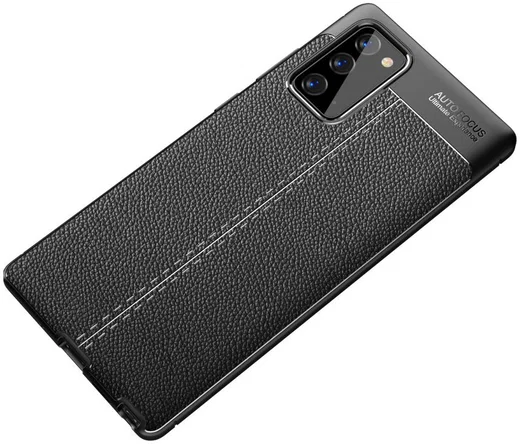 Samsung Galaxy Note 20 Litchi Hoesje TPU Met Leren Textuur Zwart afbeelding 9
