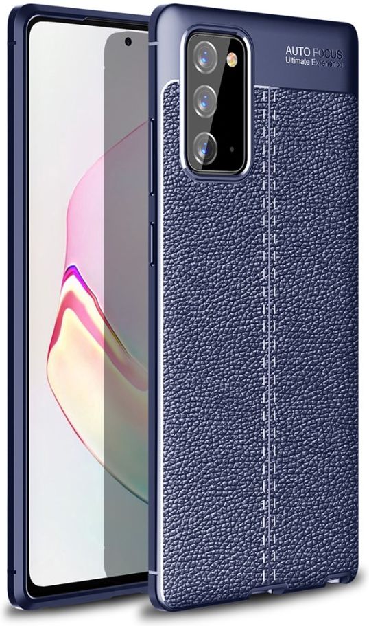 Samsung Galaxy Note 20 Litchi Hoesje TPU Leren Textuur Donker Blauw afbeelding 1
