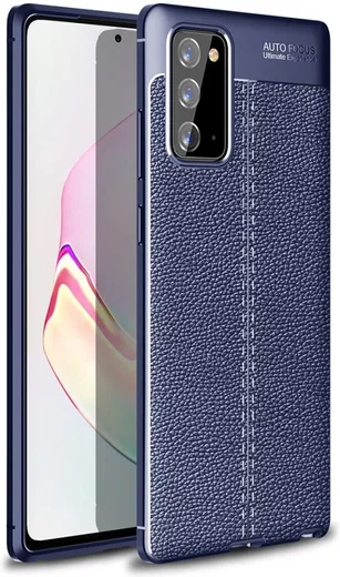 Samsung Galaxy Note 20 Litchi Hoesje TPU Leren Textuur Donker Blauw afbeelding 1