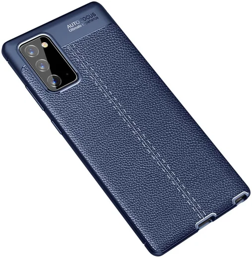 Samsung Galaxy Note 20 Litchi Hoesje TPU Leren Textuur Donker Blauw afbeelding 2