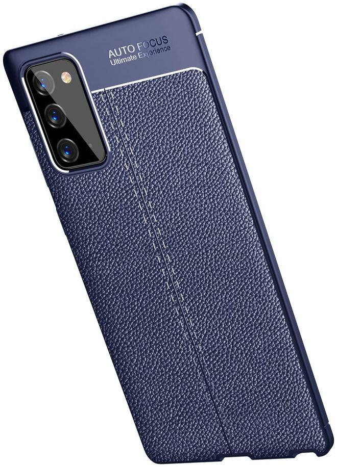 Samsung Galaxy Note 20 Litchi Hoesje TPU Leren Textuur Donker Blauw afbeelding 3