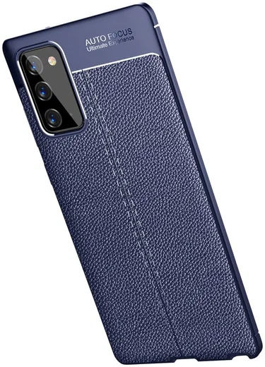 Samsung Galaxy Note 20 Litchi Hoesje TPU Leren Textuur Donker Blauw afbeelding 3