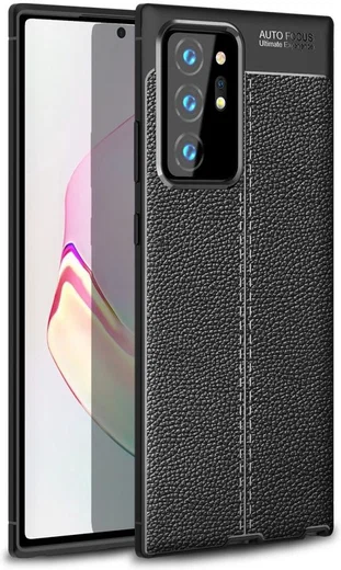 Samsung Galaxy Note 20 Ultra Litchi Hoesje TPU Met Leren Textuur Zwart afbeelding 1