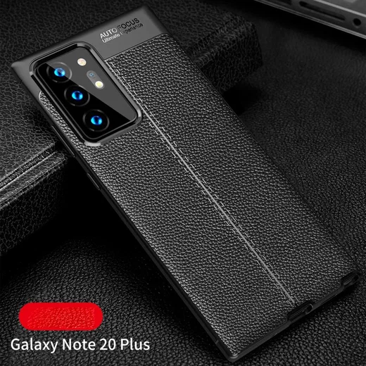Samsung Galaxy Note 20 Ultra Litchi Hoesje TPU Met Leren Textuur Zwart afbeelding 2