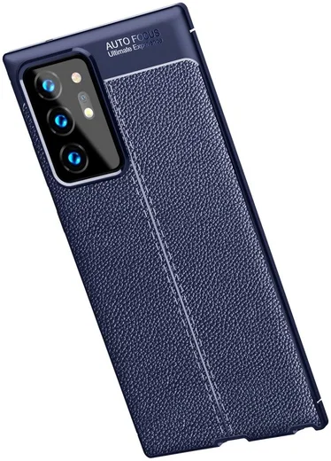Samsung Galaxy Note 20 Ultra Litchi Hoesje TPU Met Leren Textuur Blauw afbeelding 2