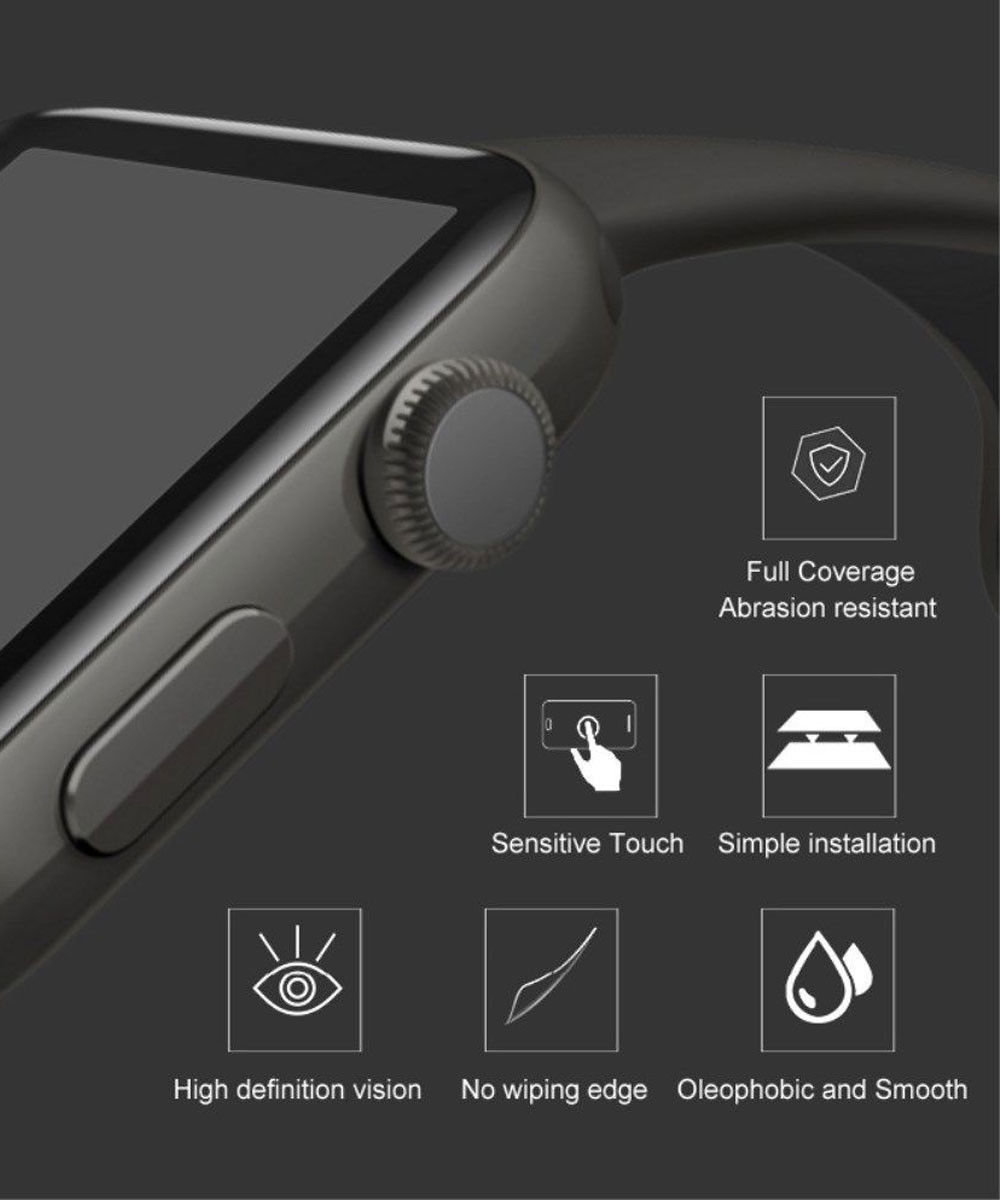 IMAK 3D Curved Apple Watch 42MM Screenprotector Tempered Glass Zwart afbeelding 6