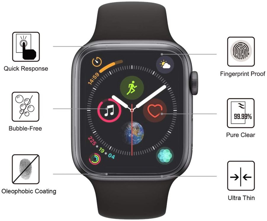 Apple Watch 4/5/6/SE 44MM Screenprotector Full Cover Tempered Glass Transparant afbeelding 3