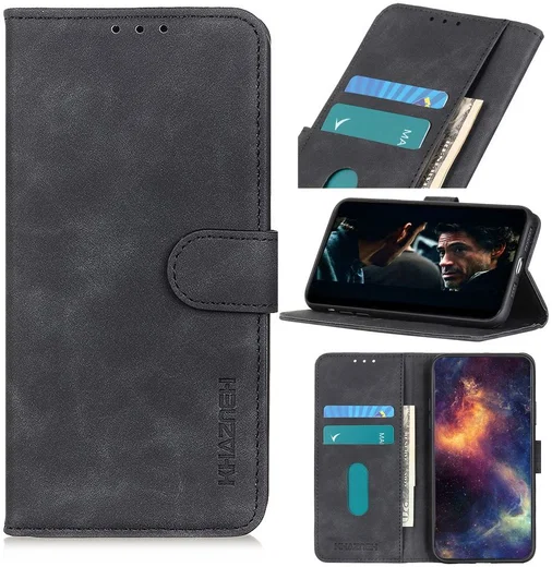 KHAZNEH OnePlus Nord Hoesje Retro Wallet Book Case Zwart afbeelding 4